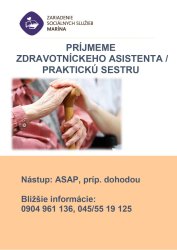 Voľné pracovné miesto - zdravotnícky asistent/praktická sestra